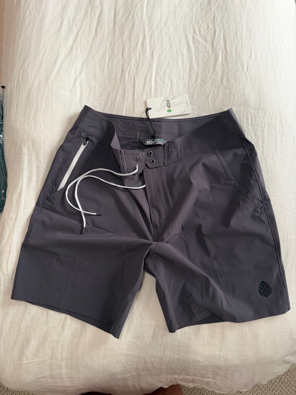 Stio Men's Swim Shorts in Slate Gray with White Drawstring
